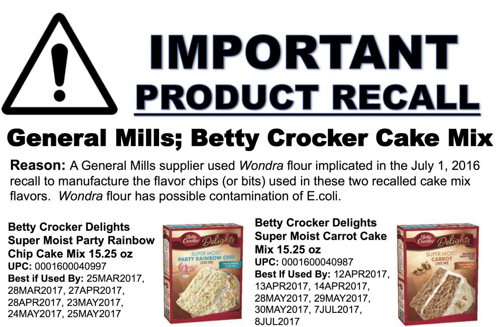 General Mills Betty Crocker Cake Mix Recall Food Bazaar Supermarket