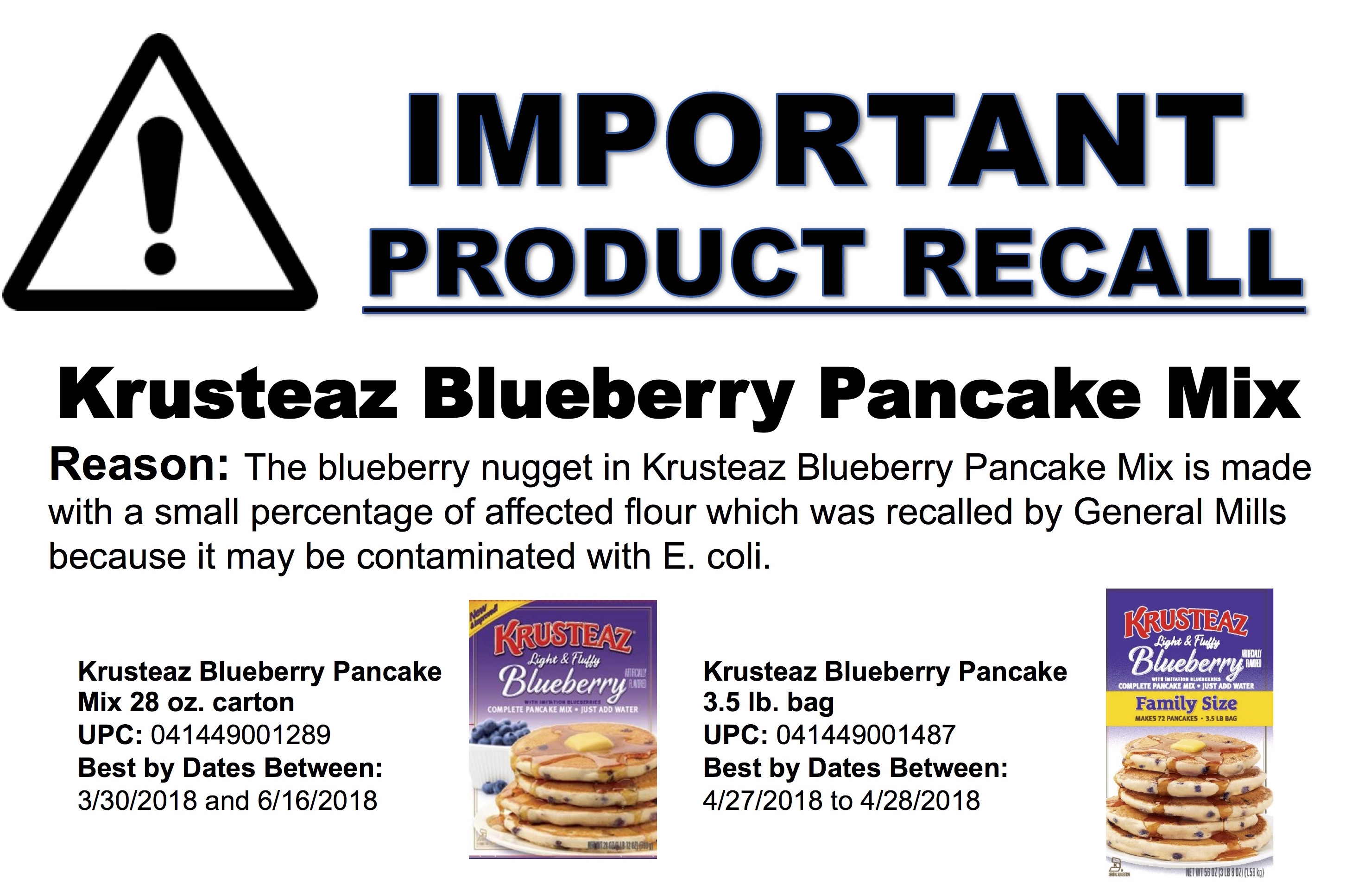 Krusteaz Blueberry Pancake Mix Recall Food Bazaar Supermarket