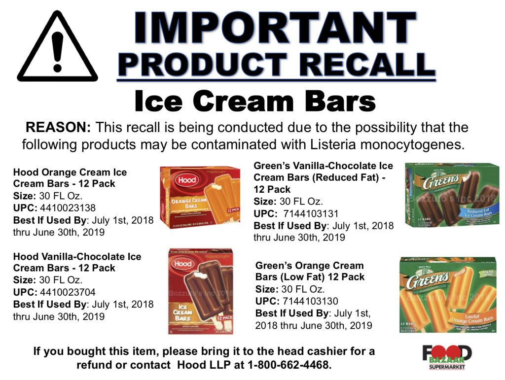 Ice Cream Bars Recall Food Bazaar Supermarket