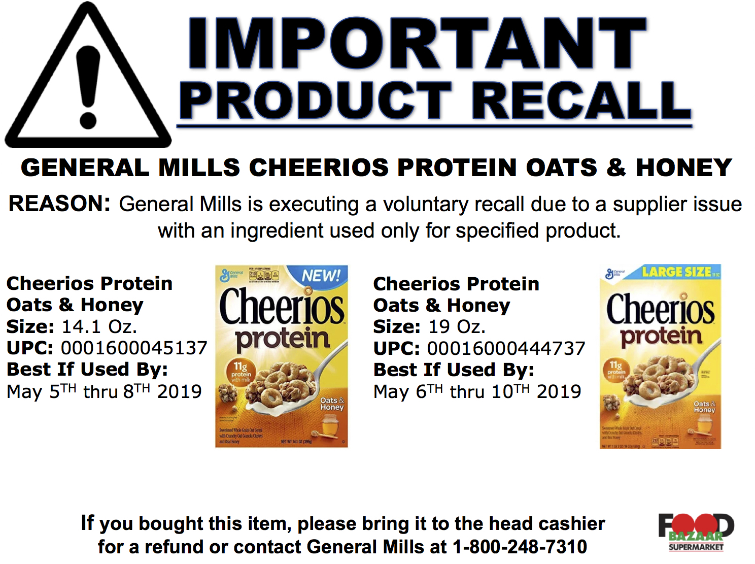 General Mills Cheerios Protein Oats & Honey Recall Food Bazaar