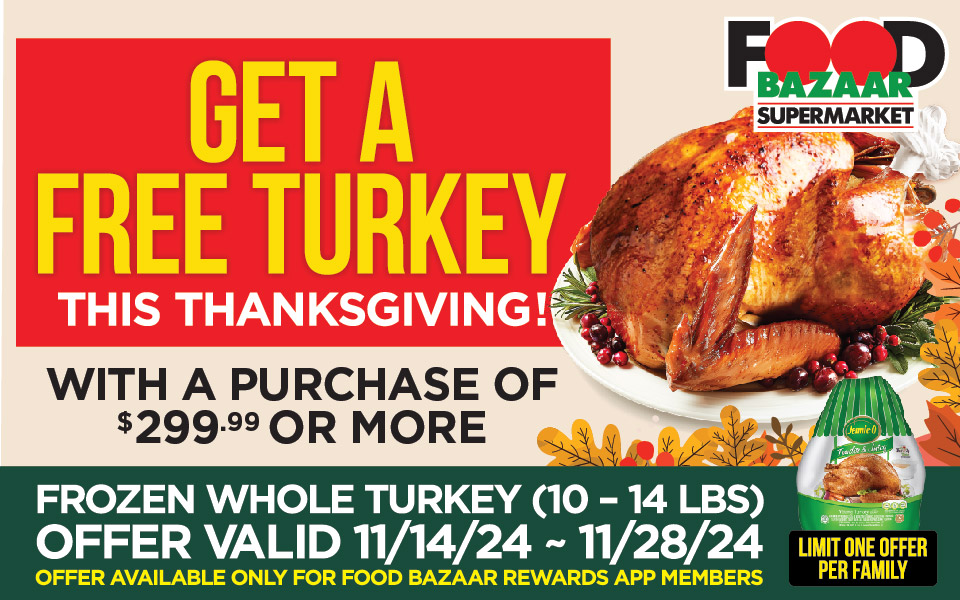 Get a free turkey this thanksgiving with a purchase of $299.99 or more for rewards app members.